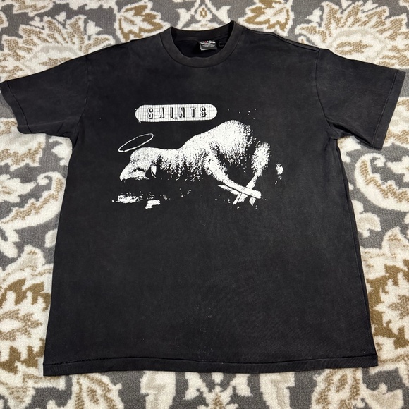 Saint Michael Sheep and Lion Short Sleeve Washed Black Men’s Size Large - Picture 1 of 3